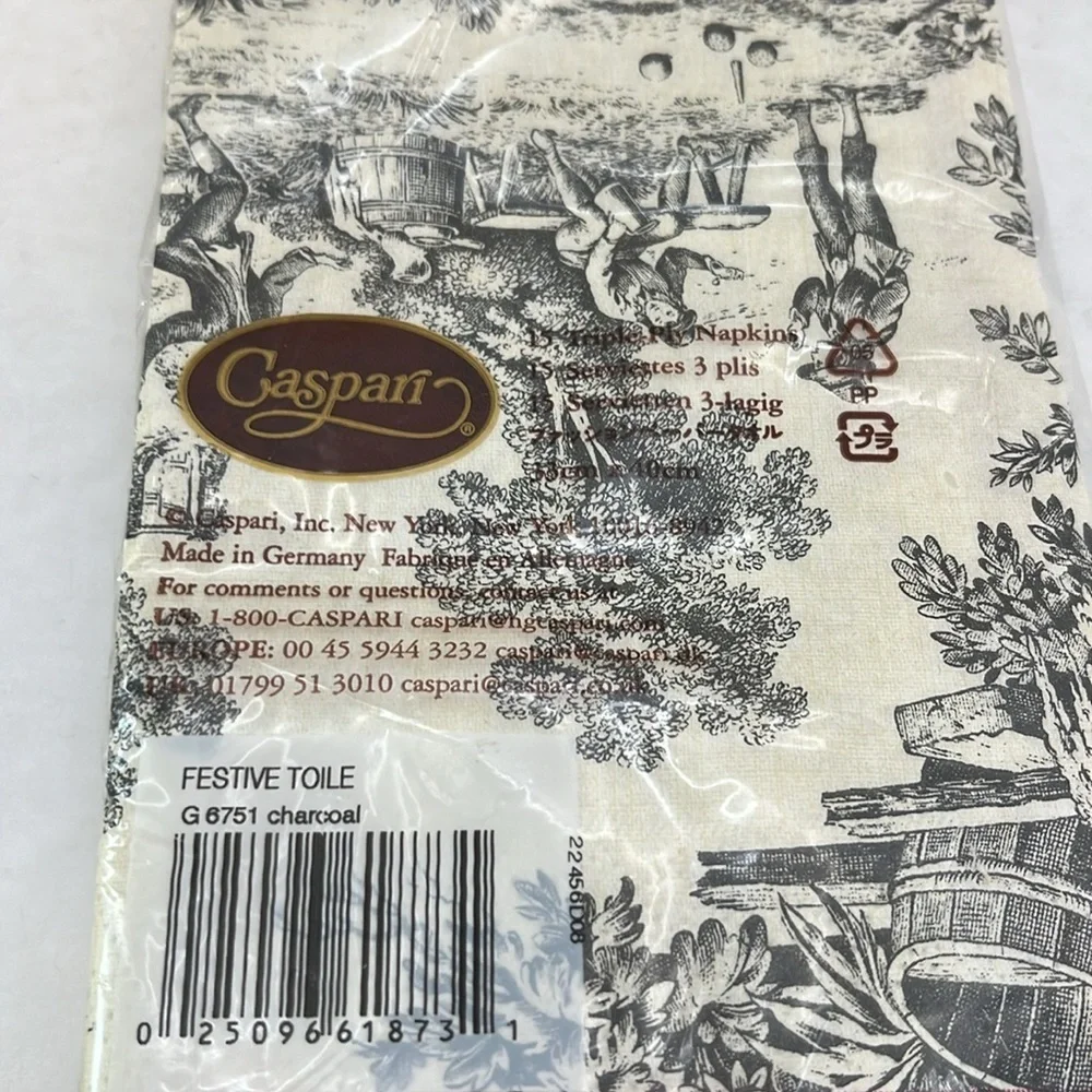 Caspari Festive Toile Charcoal 2 packs of 15 Guest Towel Napkins made in Germany